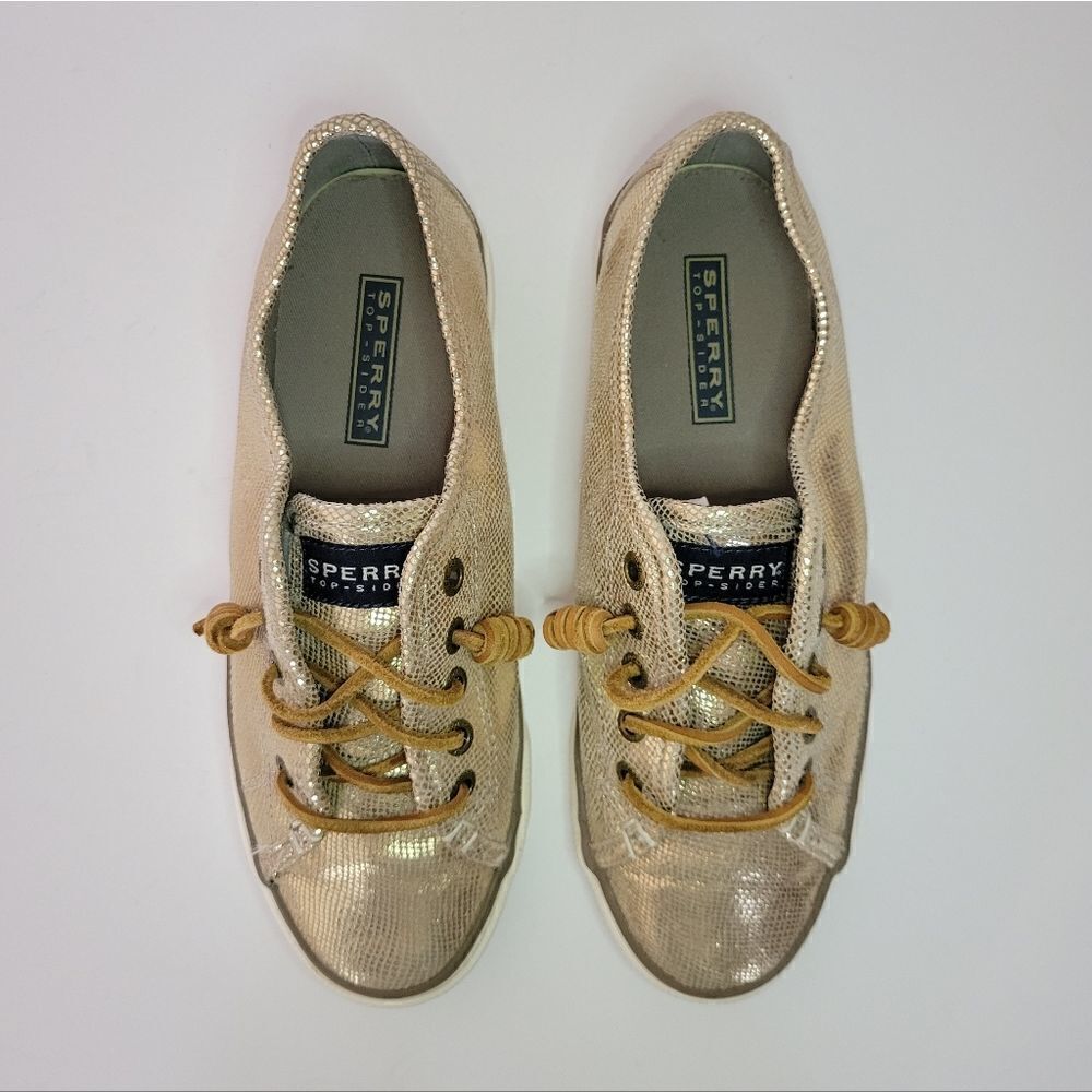 Women's Gold Sperry Topsider Leather Sneakers - Picture 11 of 13